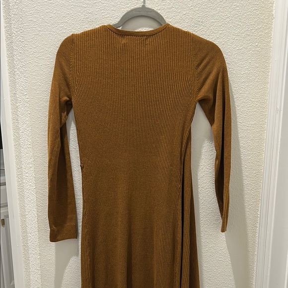 MANGO NEW Women's Brown ribbed Sweater Wrap Dress long sleeve - Picture 7 of 7